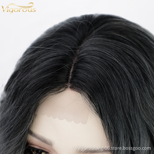 Shoulder Length Cheapest Top Quality Wholesale Glueless Bob Curly Wave Short Ombre Grey Synthetic U Part Lace Front Wig